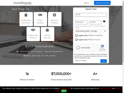 QuickRewards Network website screenshot